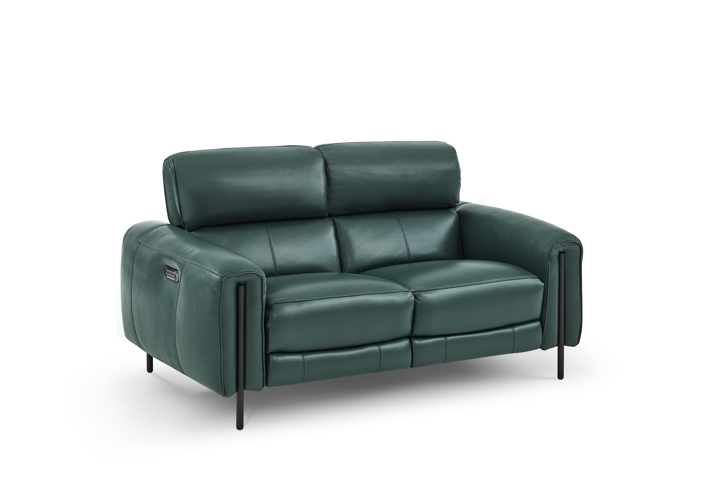 Charm Leather Loveseat with Two Recliners, Kelp