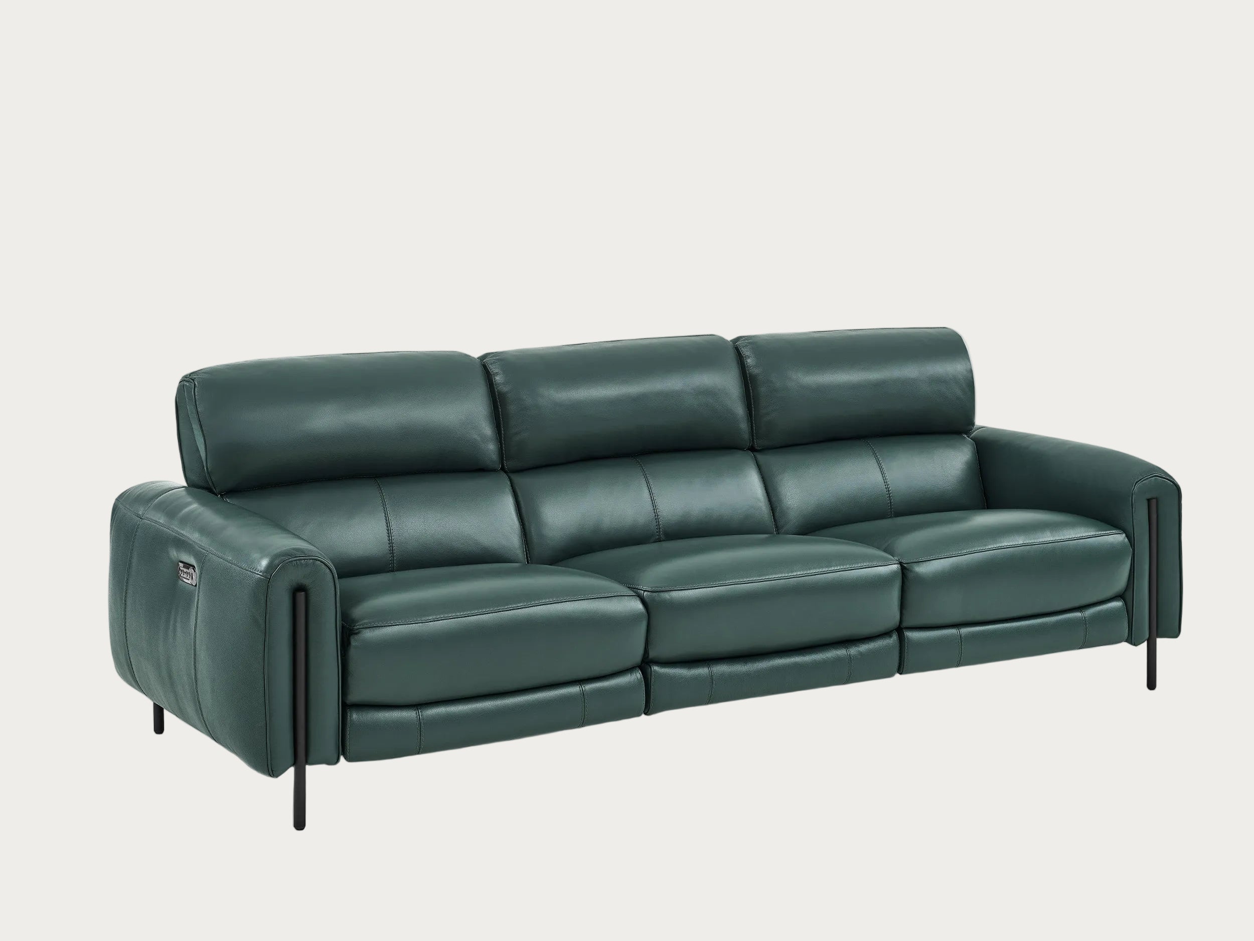 Charm sofa with two recliners upholstered in kelp lather