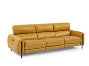 Charm Leather Sofa with Two Recliners, Honey Yellow