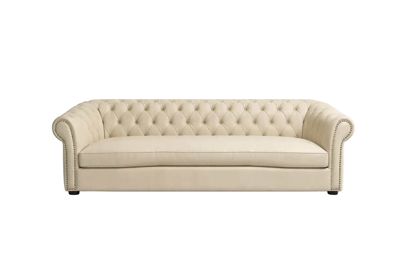 Beige tufted sofa on a white background