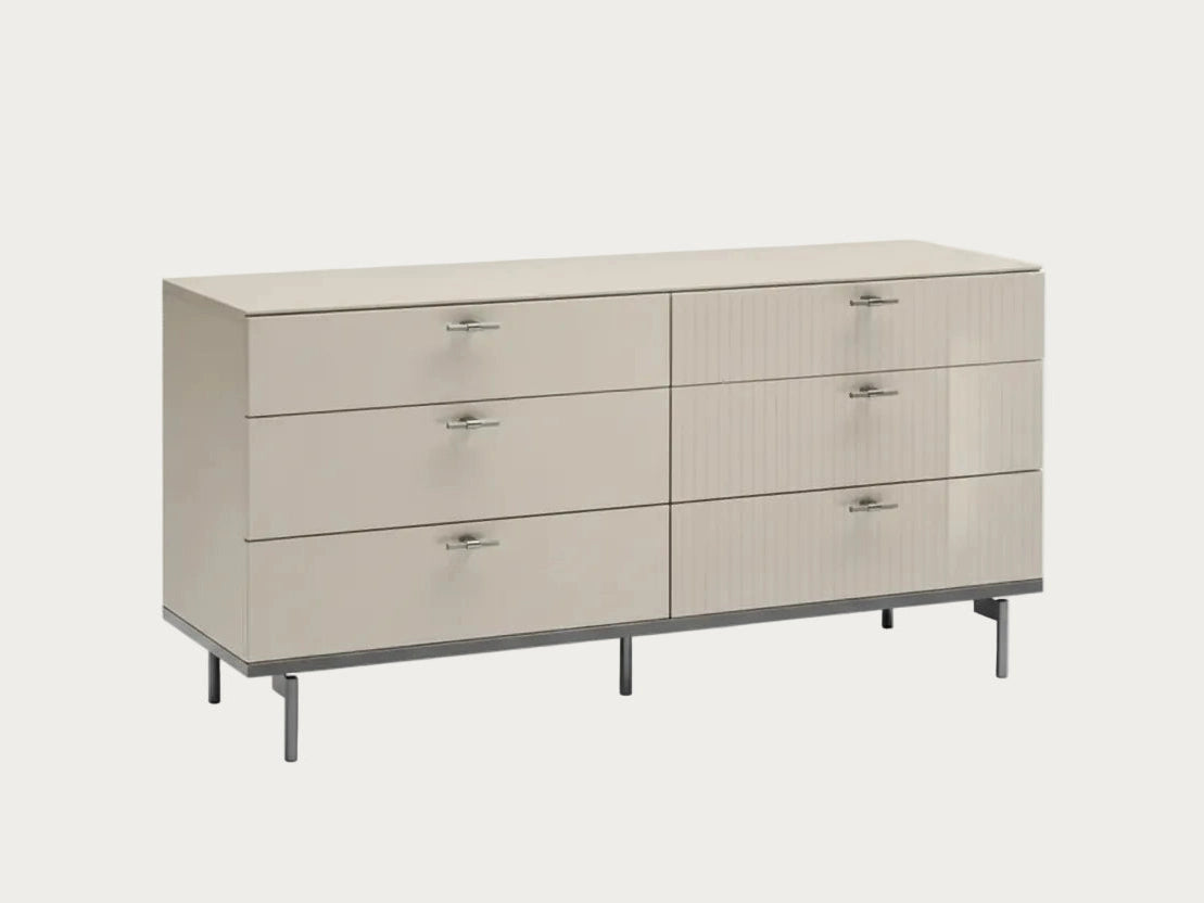 BeThe Claire beige dresser with six drawers on a white background