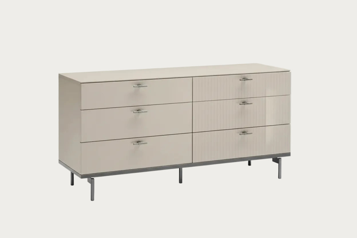 BeThe Claire beige dresser with six drawers on a white background