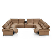 Brown sectional sofa with reclining seats on a white background