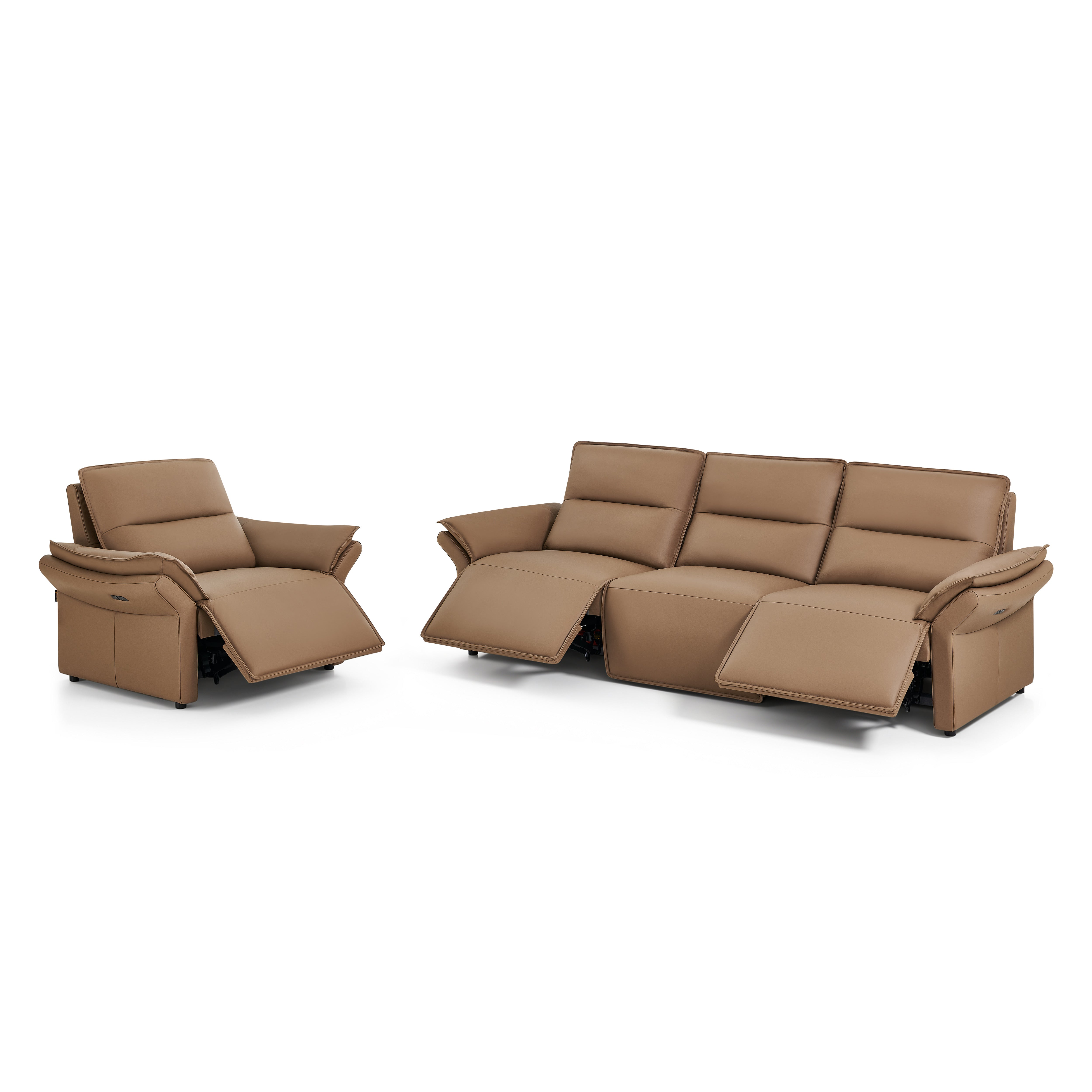 Crown 2-Piece Leather Living Room Set with Recliner Armchair & Reclining Sofa