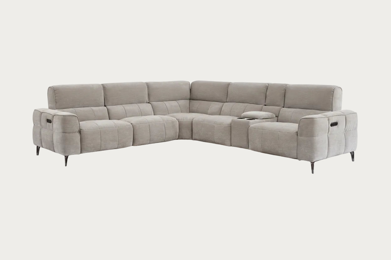 Cubo 6-Piece Sectional Sofa with Recliners, Grey Mist Fabric