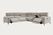 Cubo mist gray sectional sofa with reclining features on a white background
