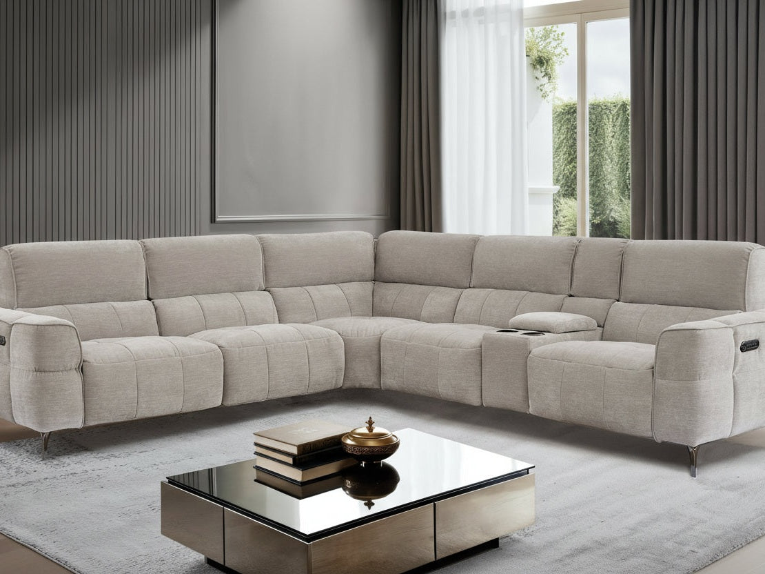 Cubo 6-Piece Sectional Sofa with Recliners, Grey Mist Fabric
