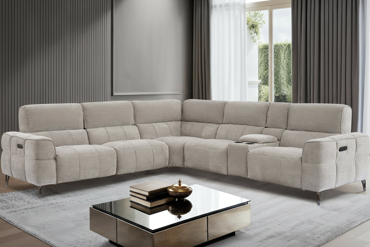 Cubo 6-Piece Sectional Sofa with Recliners, Grey Mist Fabric