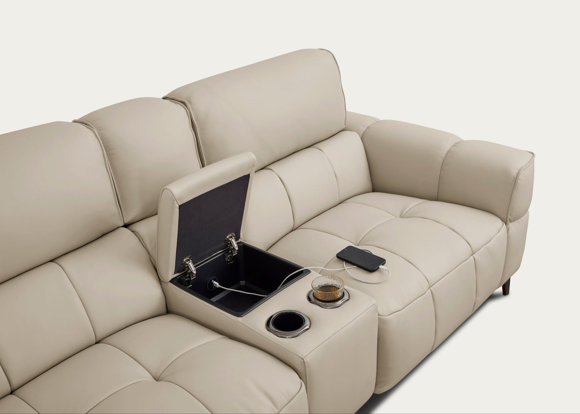 Cubo 6-Piece Sectional Sofa with Recliners, Oatmeal Split Leather