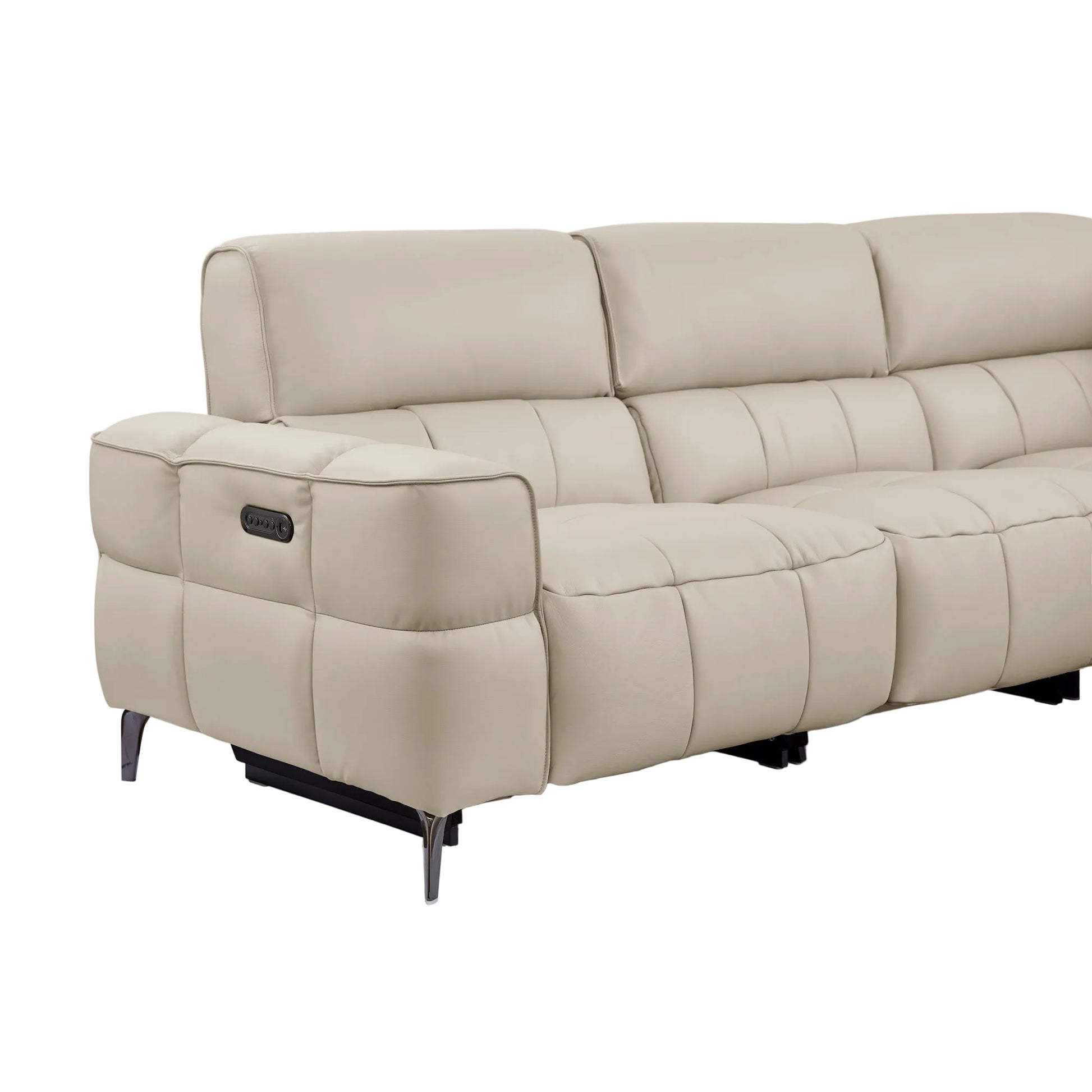 Cubo beige sofa with quilted design on a white background