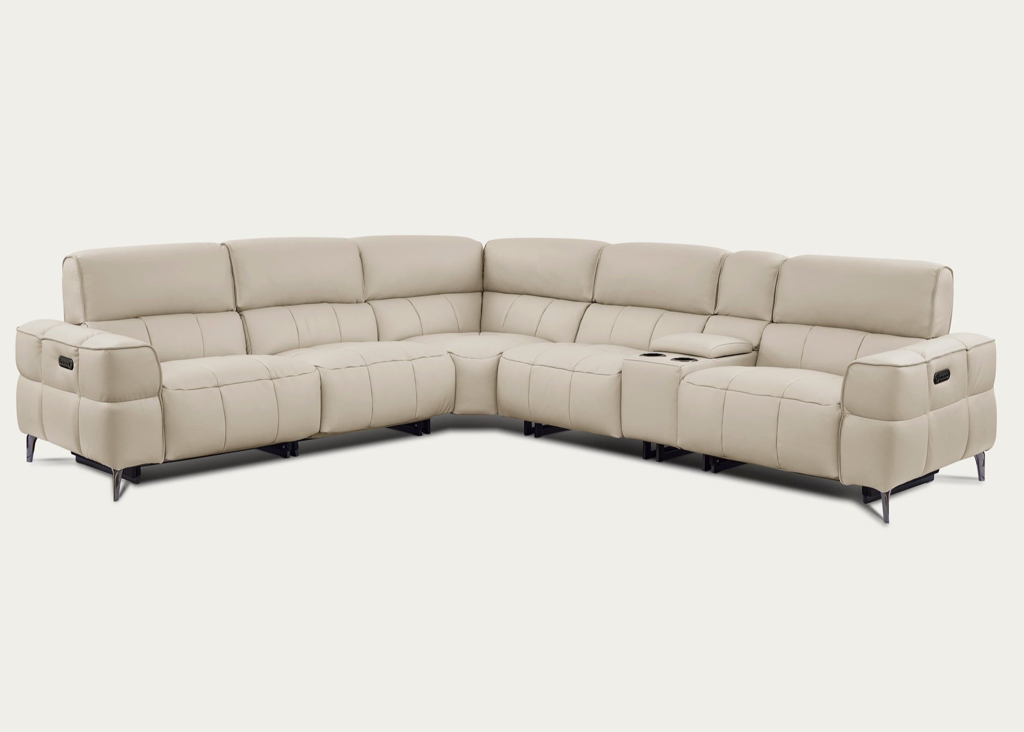 Cubo 6-Piece Sectional Sofa with Recliners, Oatmeal Split Leather