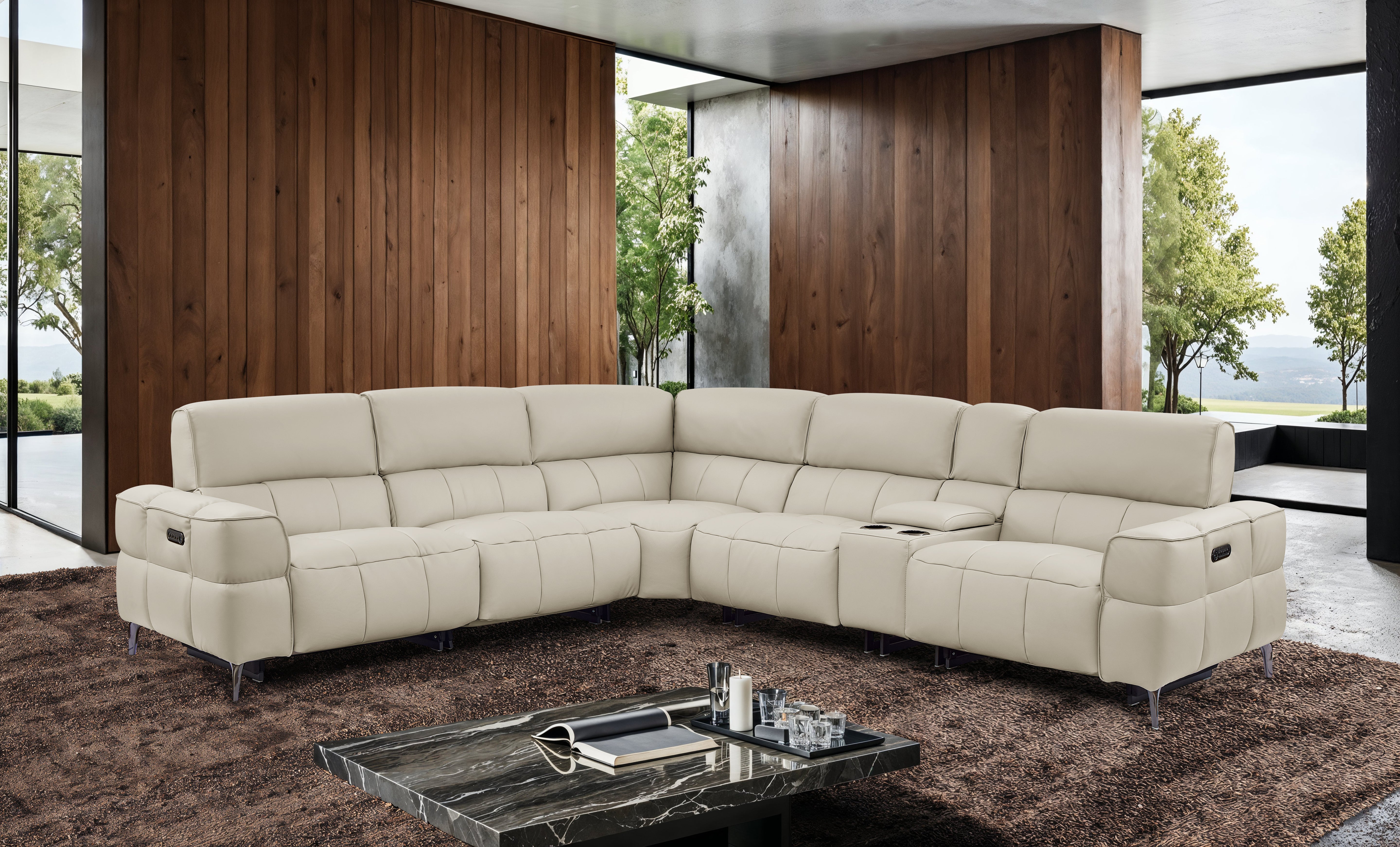 Cubo 5-Piece Leather Sectional Sofa, Oatmeal