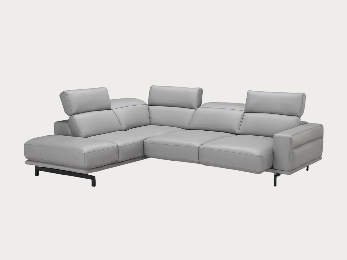 Davenport sectional in in light grey leather