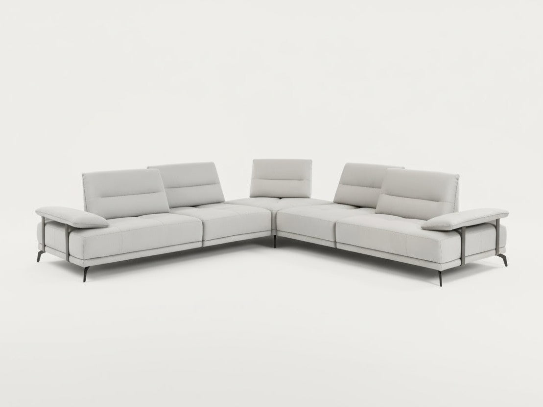 Eleganto 5 pc Sectional with Power Motion Backrests, Silver Gray Fabric