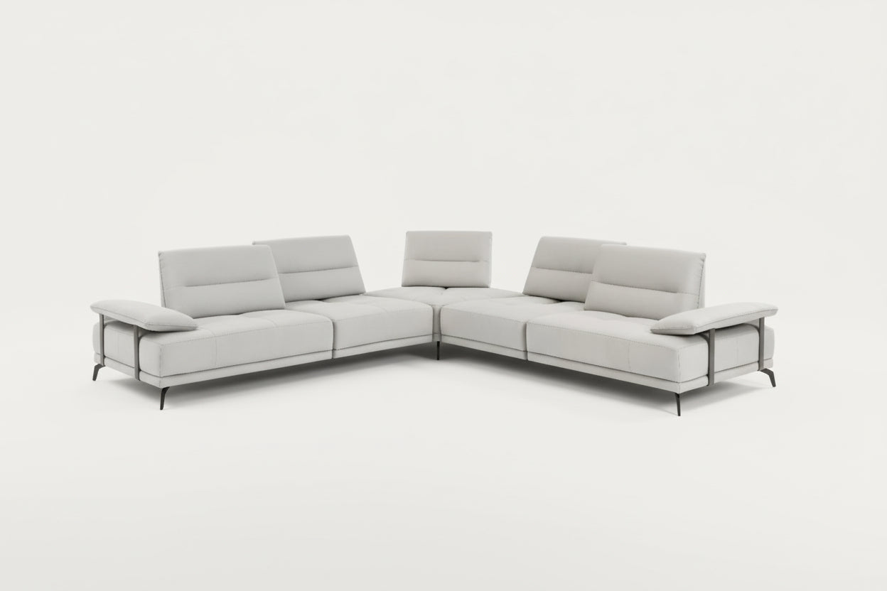Eleganto 5 pc Sectional with Power Motion Backrests, Silver Gray Fabric