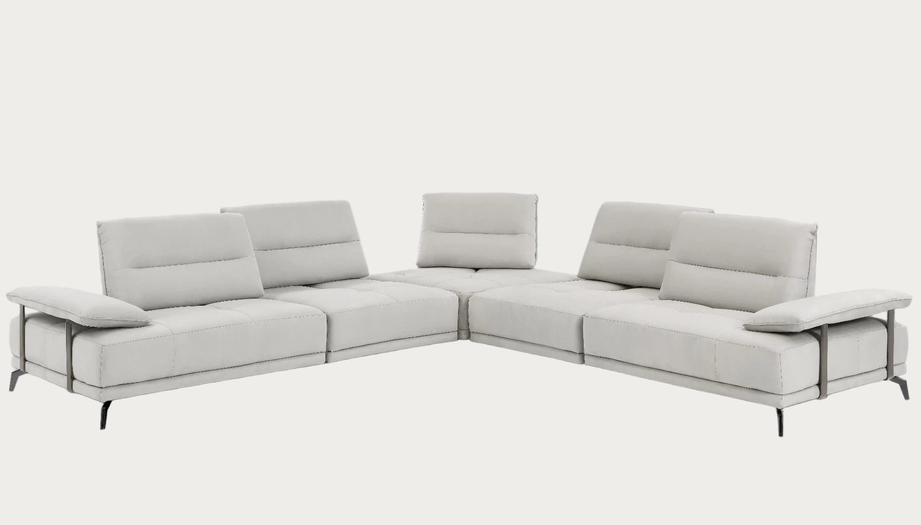 Eleganto 5 pc Sectional with Power Motion Backrests, Silver Gray Fabric
