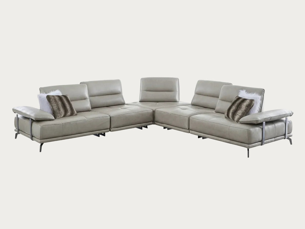 Eleganto 5 pc Sectional with Power Motion Backrests, Charcoal Gray Leather