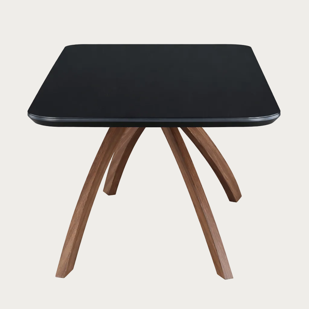 Emily small black dining table with wooden legs on a white background