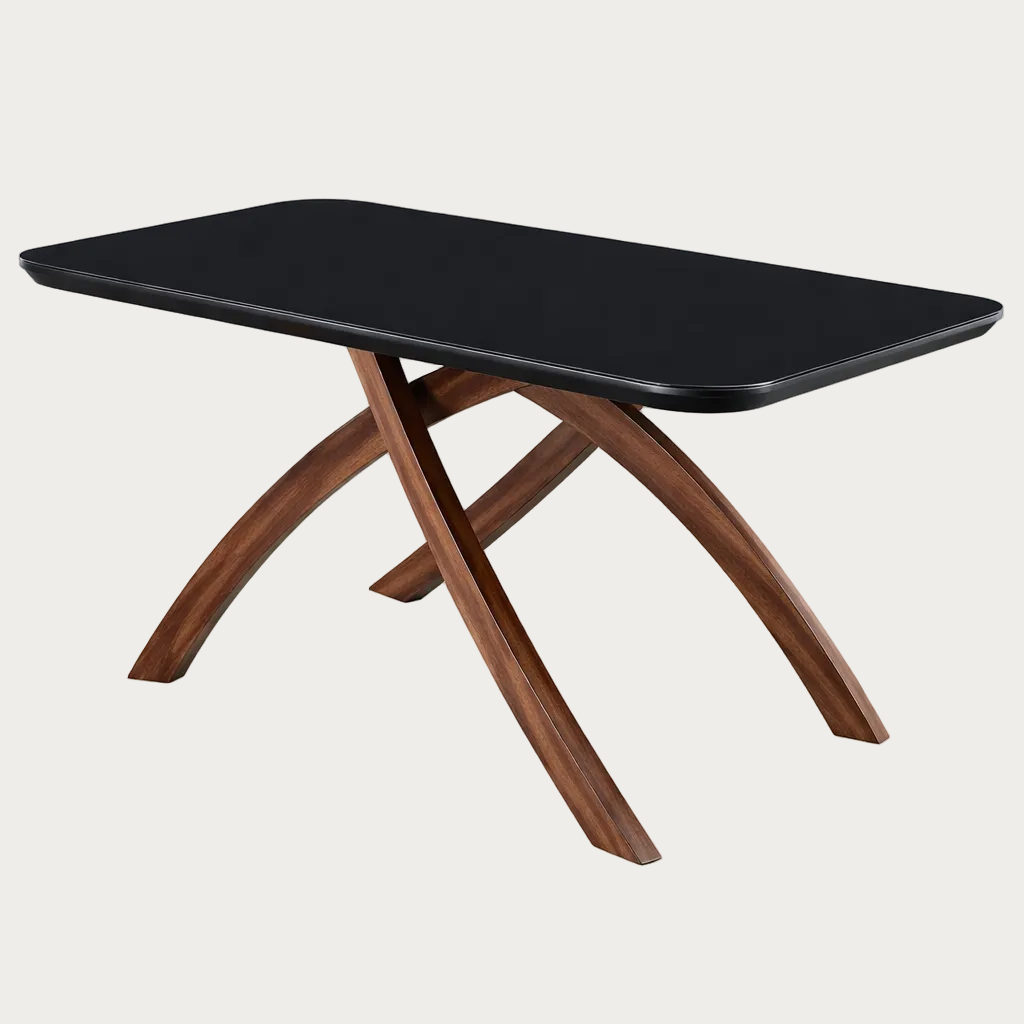 Emily black dining table with wooden legs on a white background