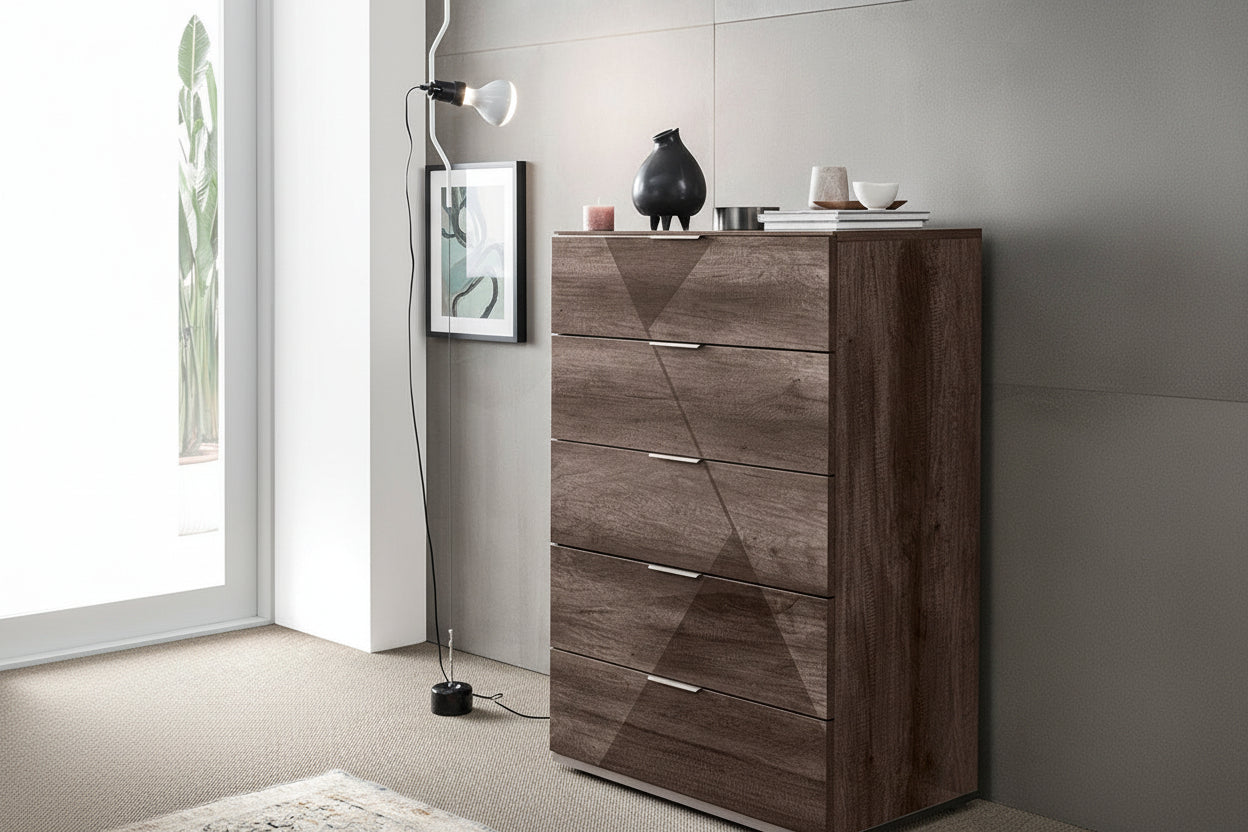 Favignan wooden chest of drawers in a modern room with decor elements.