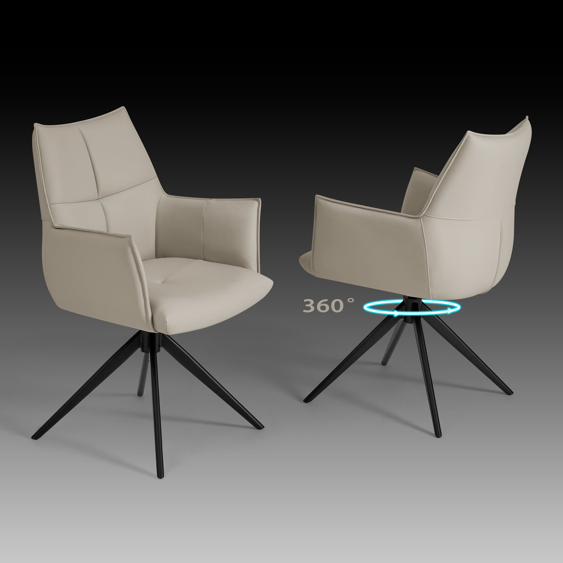The Rhonda beige armchair with black metal legs on a gray background.