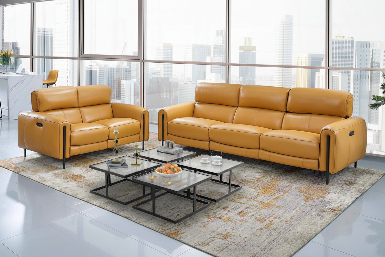 Charm modern living room set upholstered in honey yellow leather