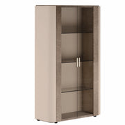 Hebe tall curio cabinet with glass doors and wooden frame on a white background