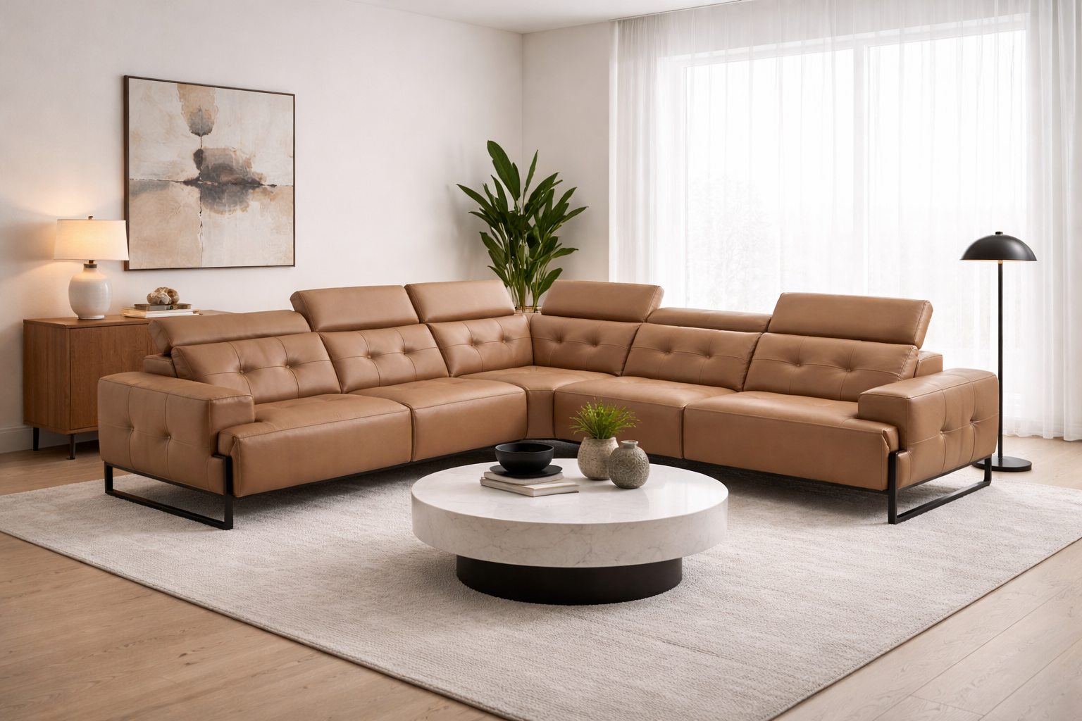 Incanto I772 Leather Sectional with Recliners in Caramel Leather