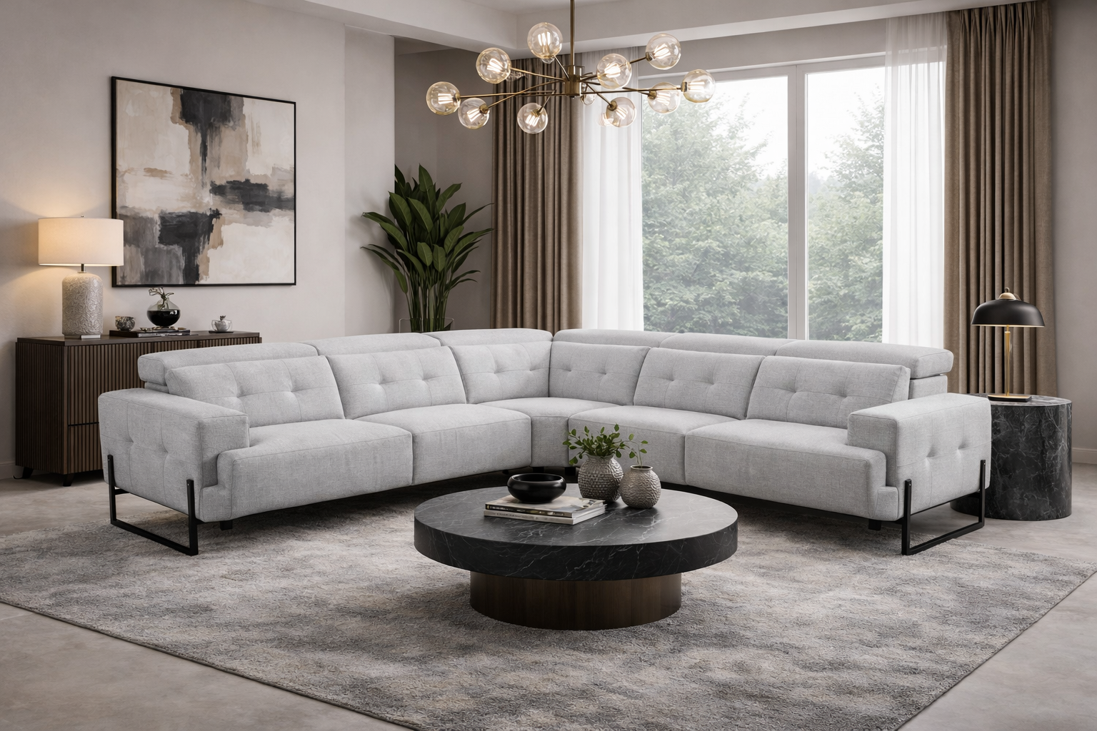 Incanto I772 Leather Sectional with Recliners, Light Grey