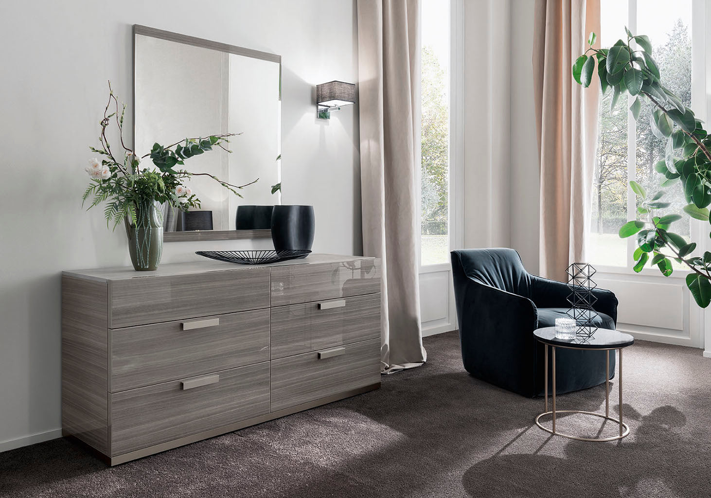 Iris Modern Bedroom Set with Wooden Headboard