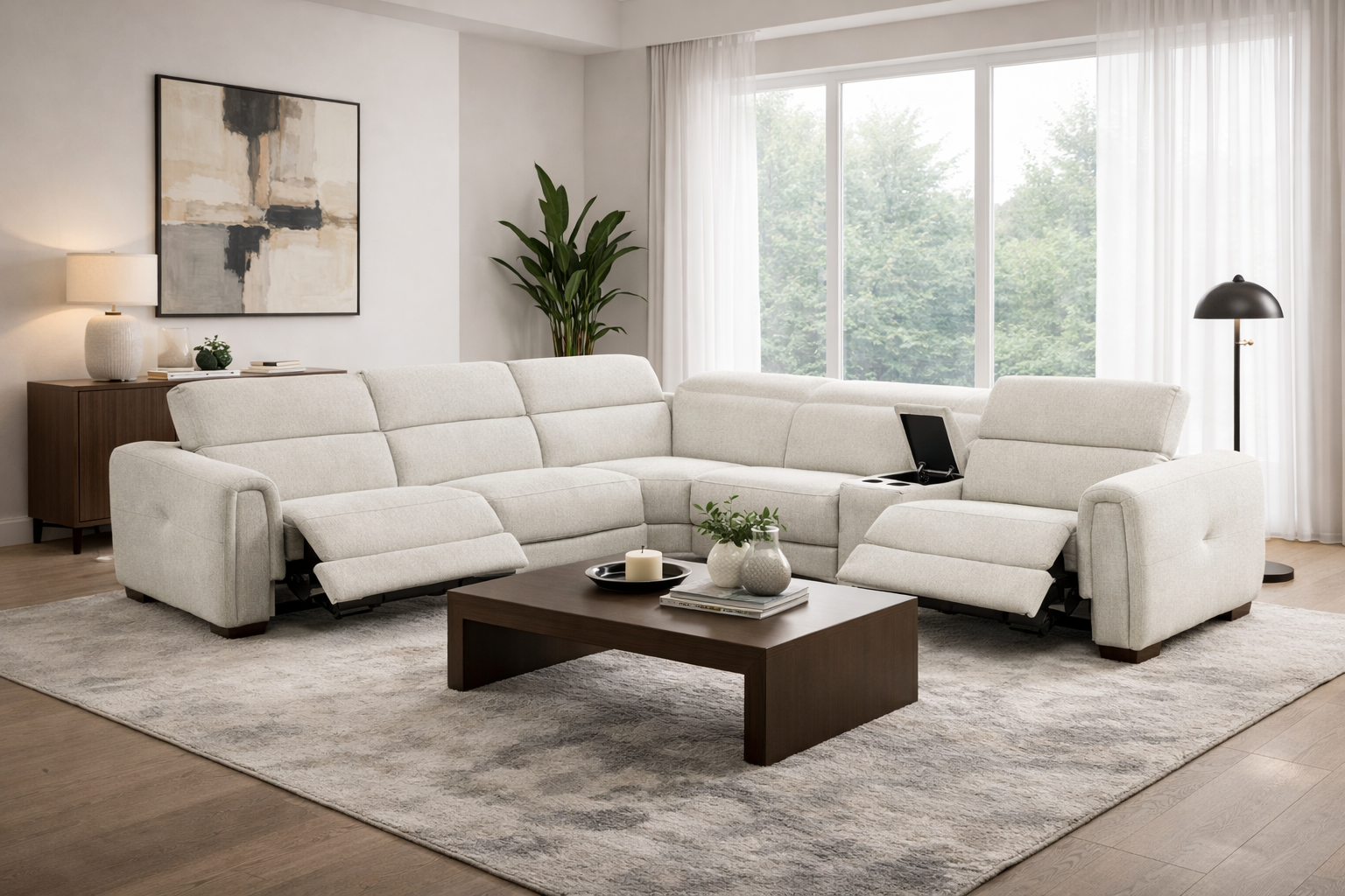 Jovan 6-Piece Modern Reclining Sectional Sofa – Birch Fabric