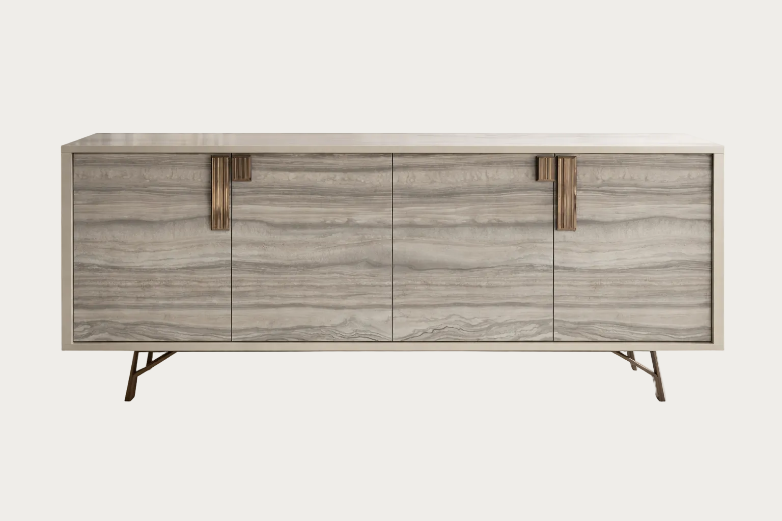 Jupiter wooden sideboard with metal accents on a white background.