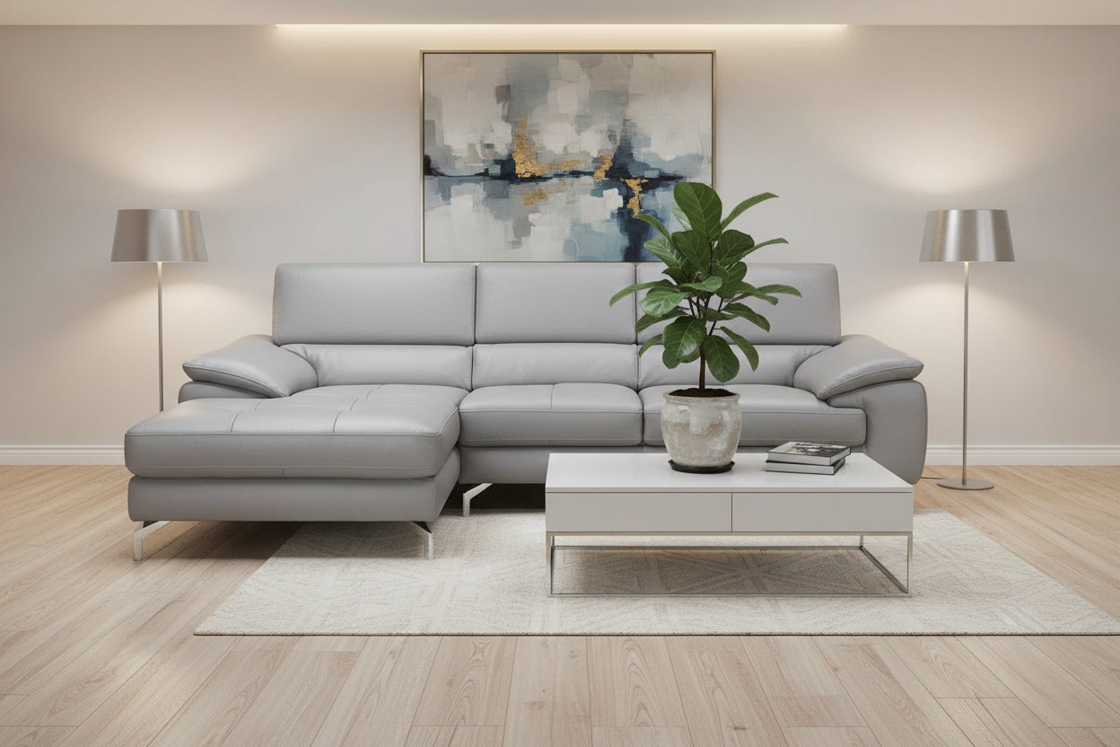 Gray sectional sofa on a white background
