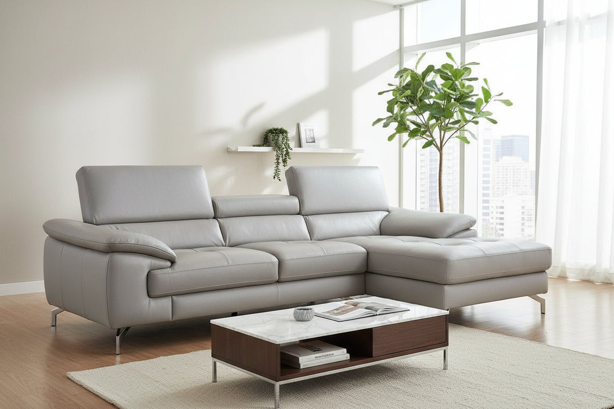 Gray sectional sofa on a white background