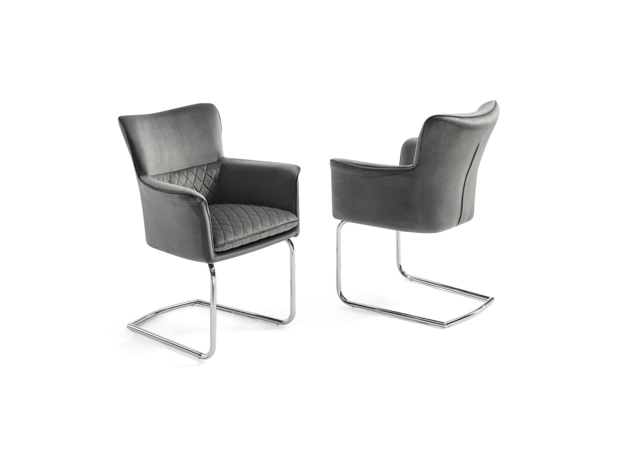 Loran Armchair, Gray Velvet Fabric Upholstered, Chrome Frame