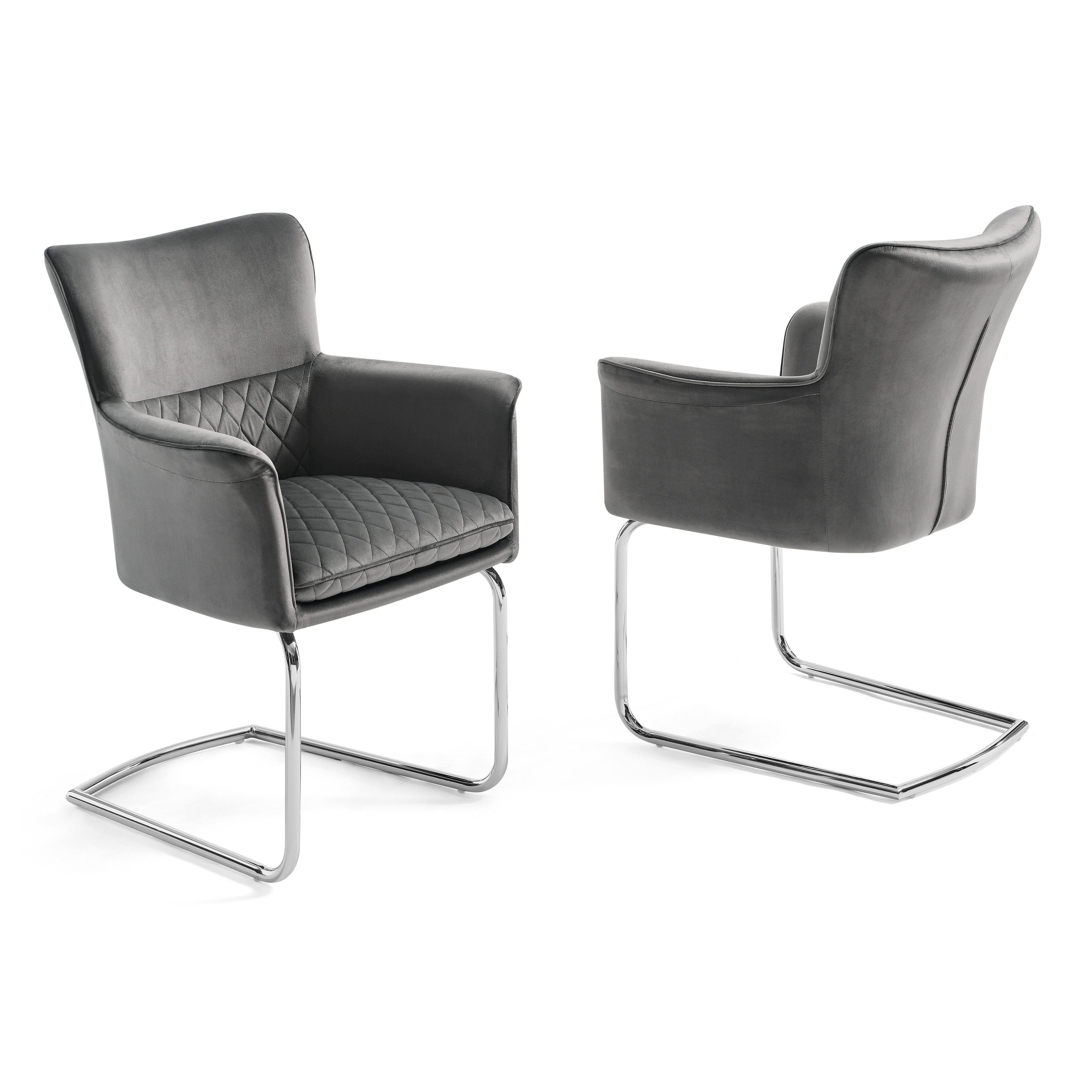 Loran Armchair, Gray Velvet Fabric Upholstered, Chrome Frame