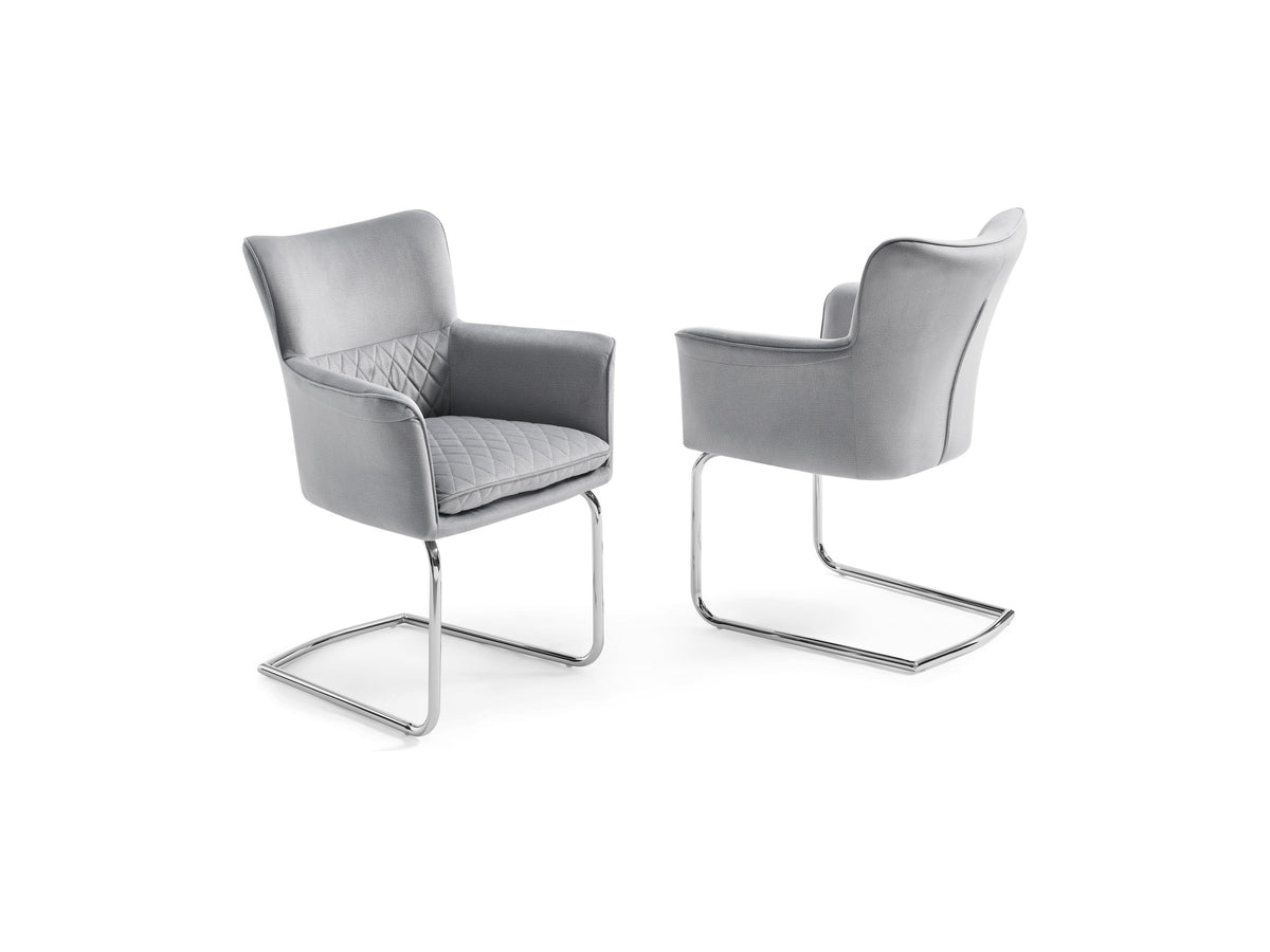 Loran Armchair, Light Gray Fabric Upholstered, Chrome Frame