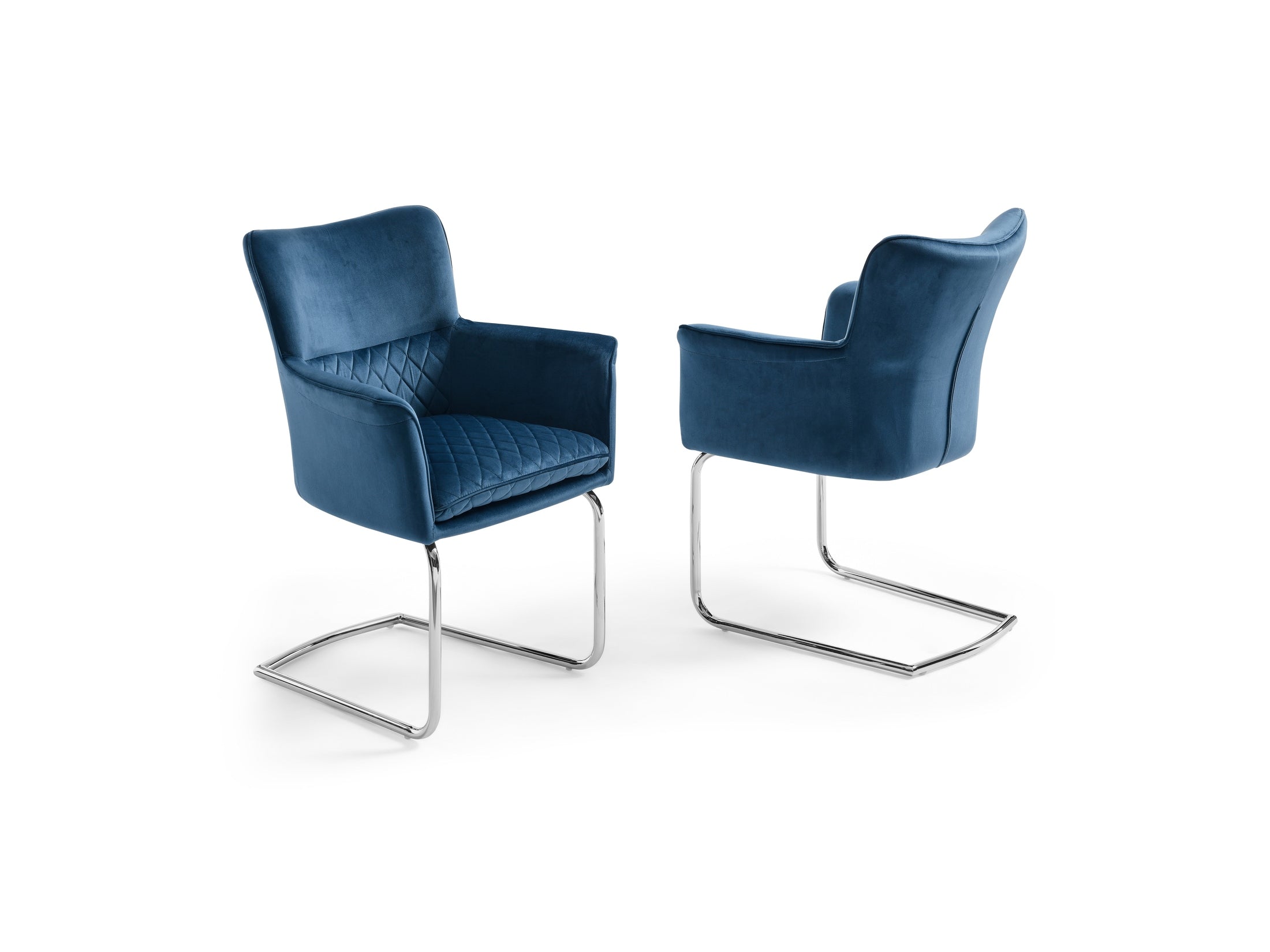 Loran Armchair, Blue Velvet Fabric Upholstered, Chrome Frame