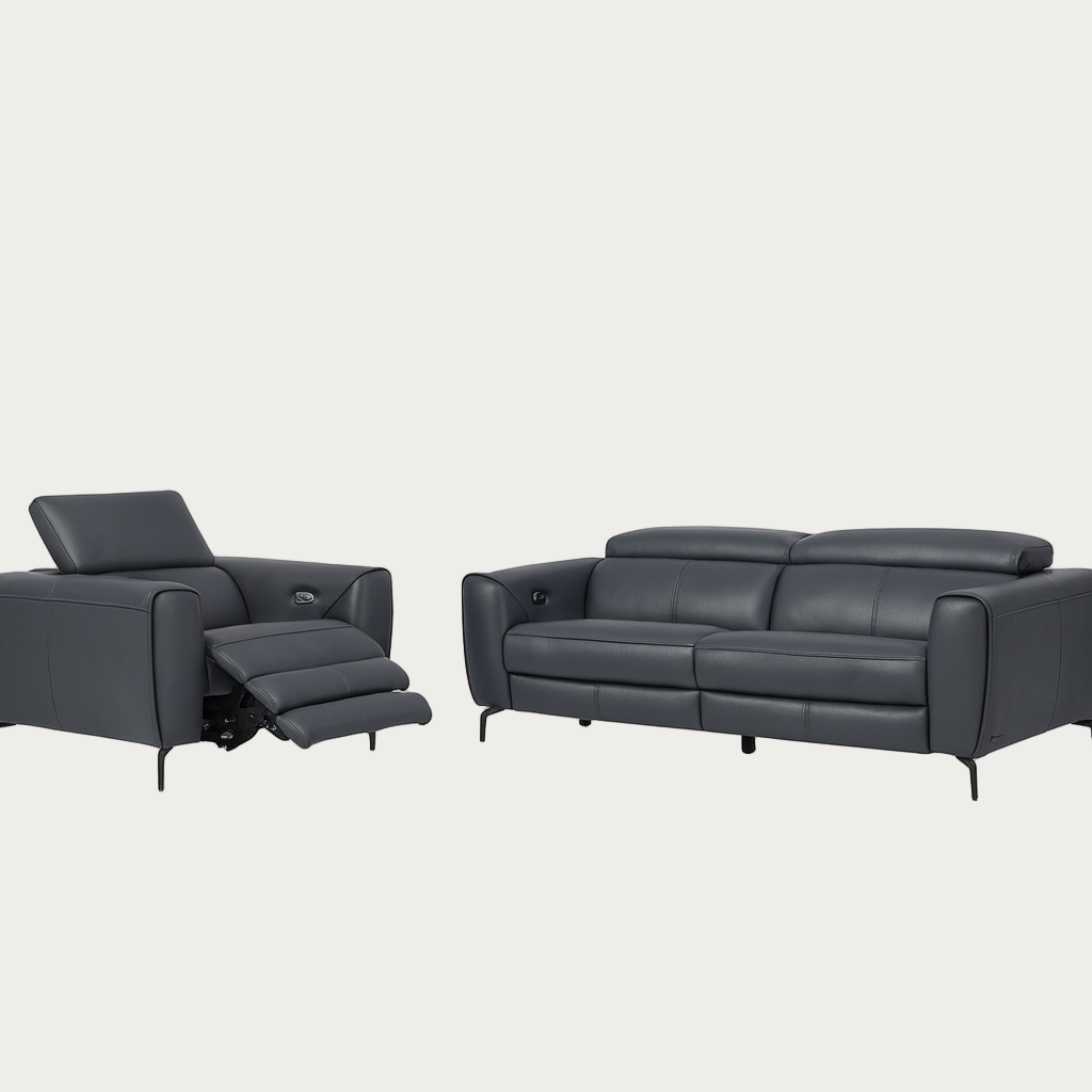 Lorenzo sofa set in Blue-grey leather