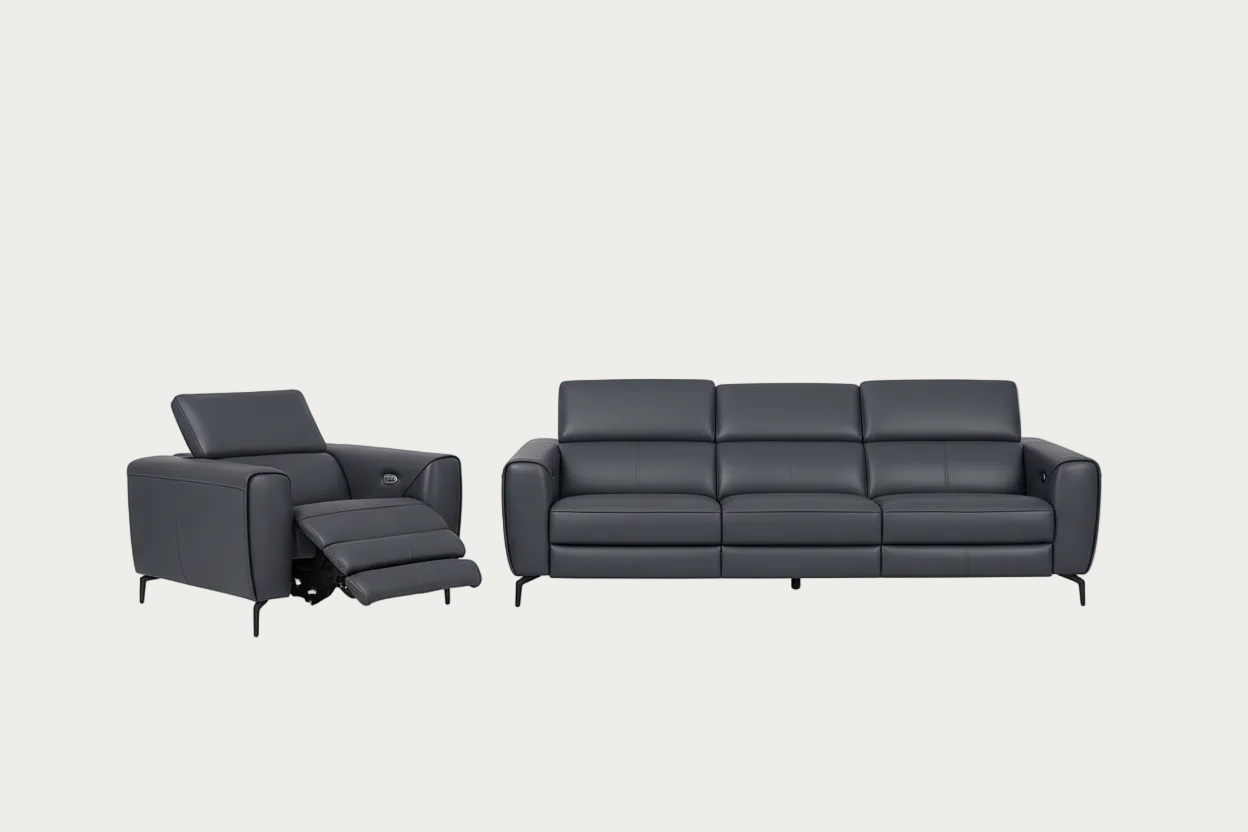 Lorenzo sofa set in Blue-grey leather