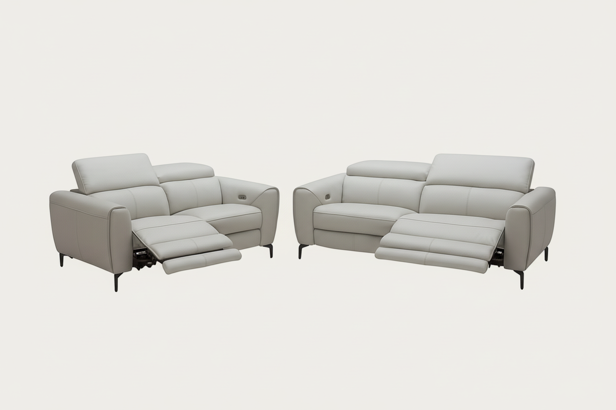 Lorenzo sofa and loveseat set in ligh grey leather