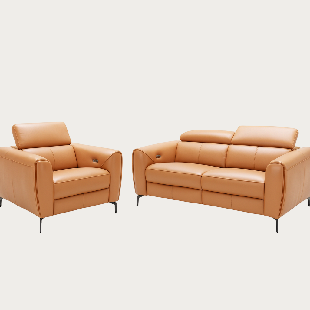 Lorenzo Sofa and Loveseat Set in Caramel leather