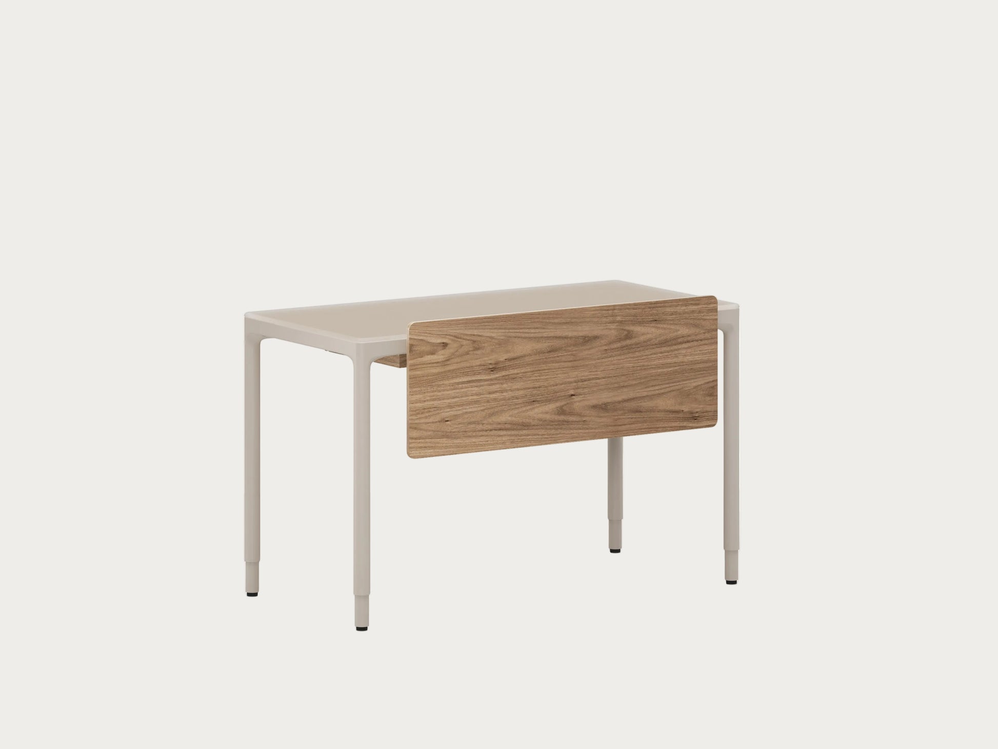 Modern desk with a wooden panel on a white background