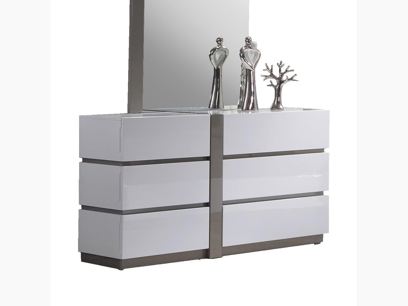 Manila white dresser with mirror and decorative items on a white background