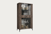 Matera 2-Door Curio cabinet with glass doors on a white background.