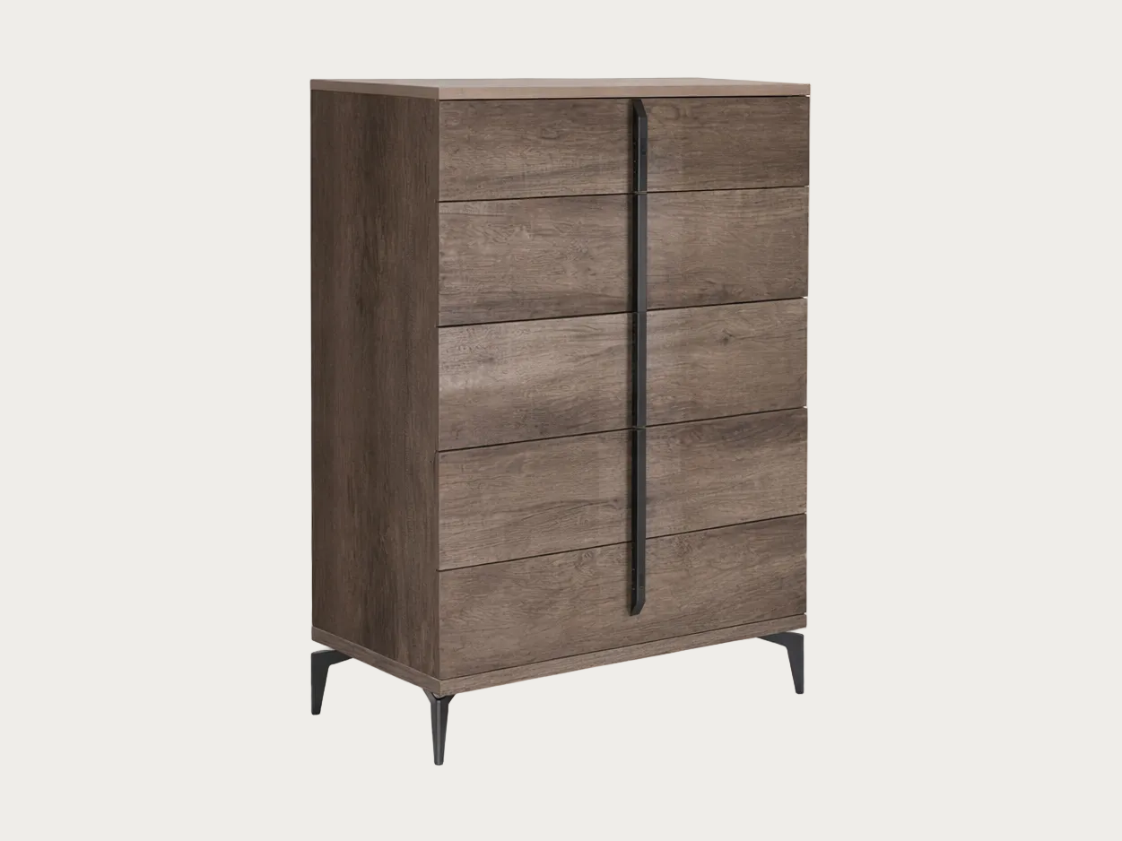 Matera wooden dresser with multiple drawers on a white background