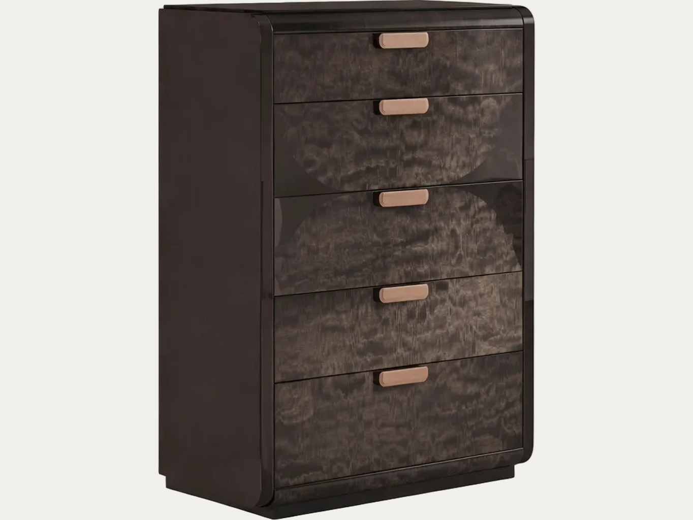 Nyx dark brown dresser with four drawers on a white background