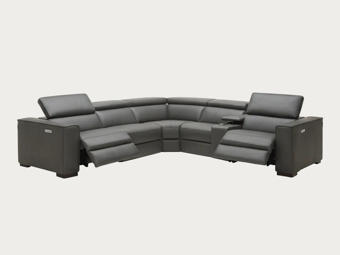 The Picassi dark gray leather sectional sofa by J&M Furniture