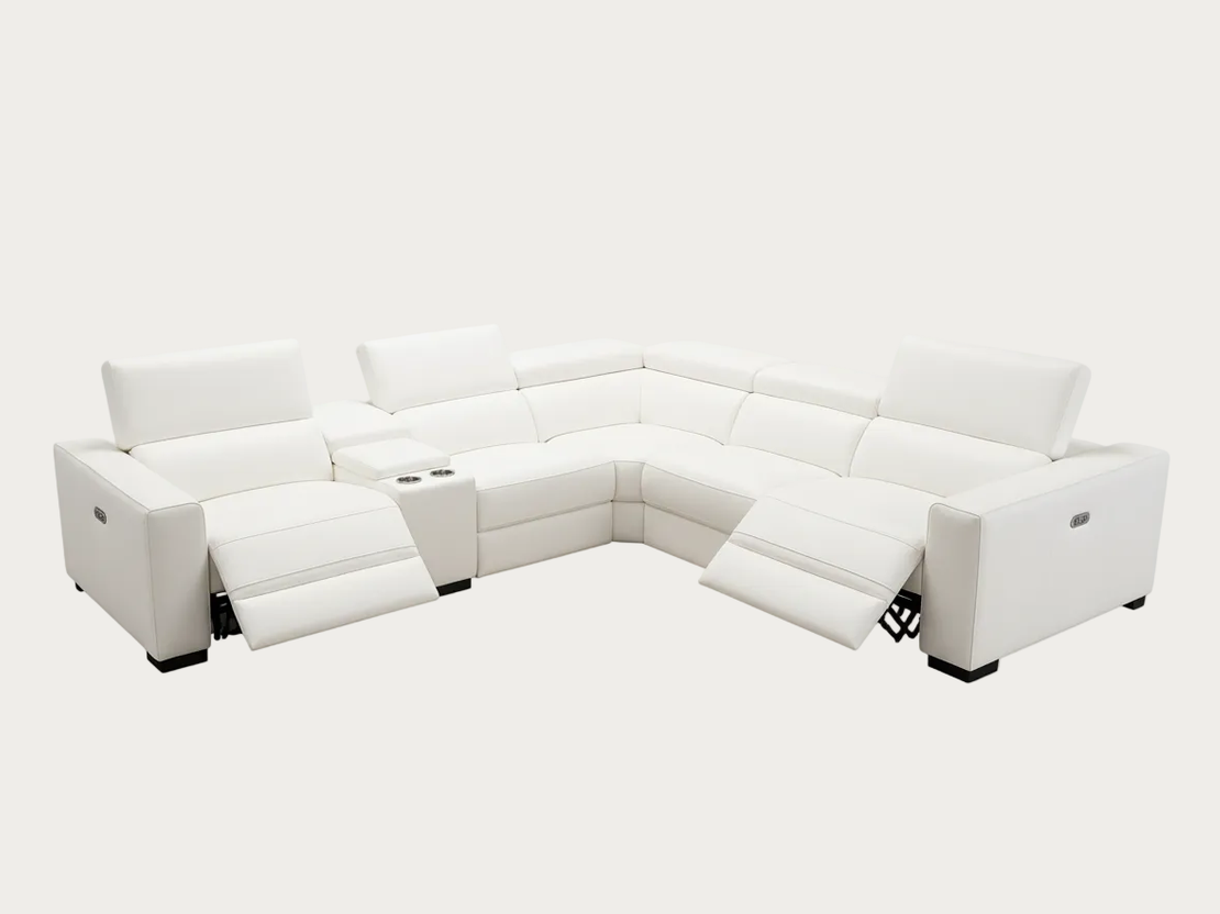 The Picasso silver-gray sectional sofa with recliners