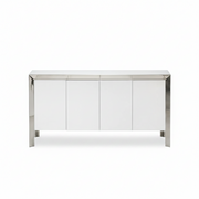 Vanda modern console table with glass panels on a white background